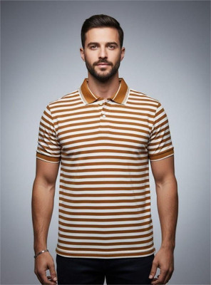 DRIFTH Striped Men Polo Neck Orange T-Shirt
