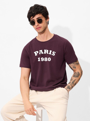 sms creation Typography Men Round Neck Maroon T-Shirt