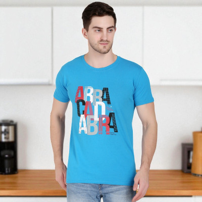 Faricon Trend Printed Men Round Neck Light Blue T-Shirt