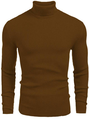 Modern Mode Creation Striped Men High Neck Brown T-Shirt