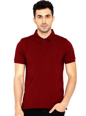 PRINTONLINE Solid Men Polo Neck Maroon T-Shirt