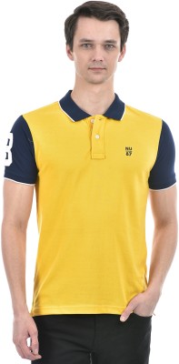 NUMERO UNO Solid Men Polo Neck Yellow T-Shirt