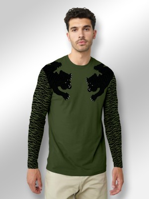 FTX Animal Print Men Round Neck Green T-Shirt