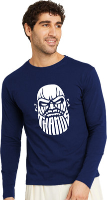 OrrganicChics Printed Men V Neck Navy Blue T-Shirt