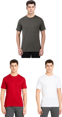 JOCKEY Solid Men Round Neck Dark Green, Red, White T-Shirt