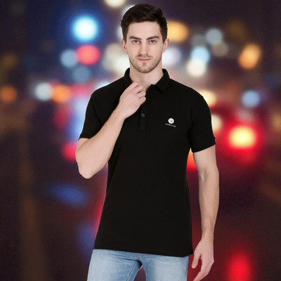 Faricon Trend Solid Men Polo Neck Black T-Shirt