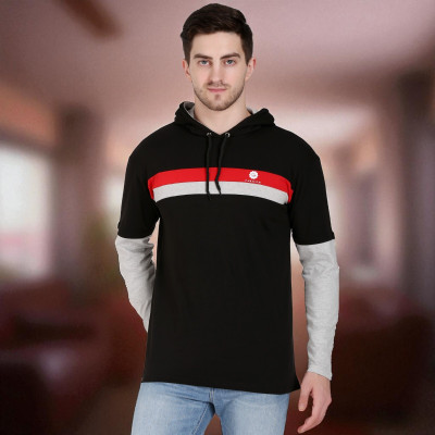 FARICON Colorblock Men Hooded Neck Multicolor T-Shirt