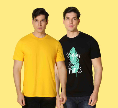 WOOSTRO Printed, Solid Men Round Neck Multicolor T-Shirt