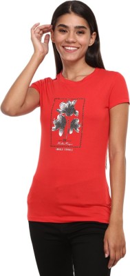 V-MART Printed Women Round Neck Red T-Shirt