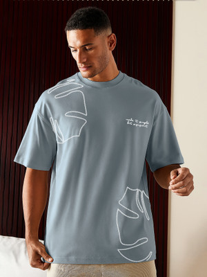 Jump Cuts Printed Men Round Neck Grey T-Shirt