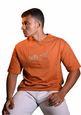 orayne Graphic Print Men Round Neck Orange T-Shirt