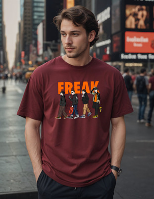 Smartees Printed Men Round Neck Maroon T-Shirt
