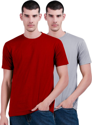 Inner Element Solid Men Round Neck Maroon, Grey T-Shirt