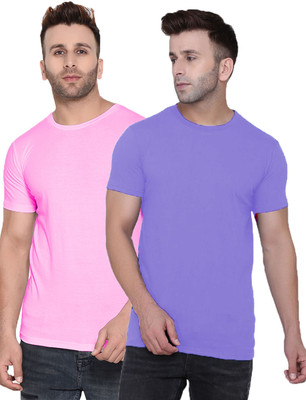 Kroptee Solid Men Round Neck Purple, Pink T-Shirt