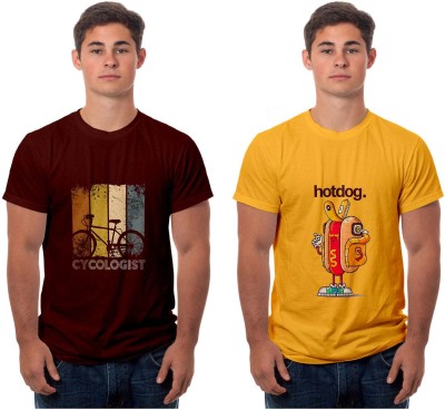 Boodbuck Graphic Print Men Round Neck Maroon, Gold T-Shirt