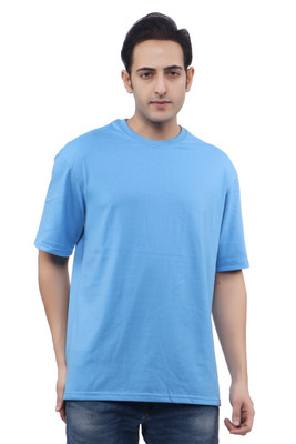 WILD ELEPHANT Solid Men Round Neck Light Blue T-Shirt