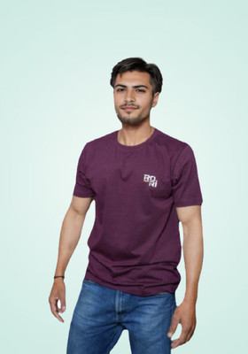 RORI Solid Men Round Neck Brown T-Shirt