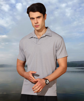 METRONAUT Solid Men Polo Neck Grey T-Shirt