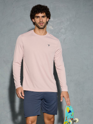 TECHNOSPORT Solid Men Round Neck Pink T-Shirt