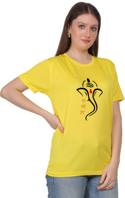 BOOOSTAM PRODUCT Printed Women Round Neck Yellow T-Shirt
