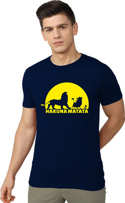 RULEDBYSUN Typography, Graphic Print Men Round Neck Navy Blue T-Shirt