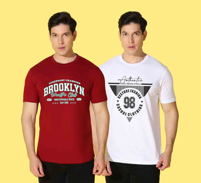 WOOSTRO Typography Men Round Neck Maroon, White T-Shirt