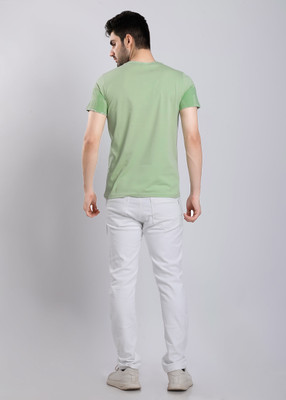 HIGHTRIBE Printed Men Round Neck Green T-Shirt