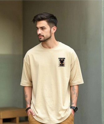 UrGear Printed Men Round Neck Beige T-Shirt