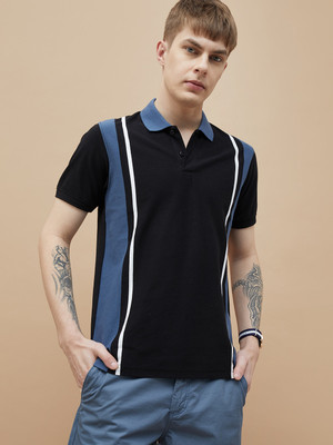 Fame Forever by Lifestyle Striped Men Polo Neck Black T-Shirt