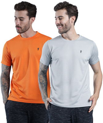 EPPE Solid Men Round Neck Orange, Grey T-Shirt