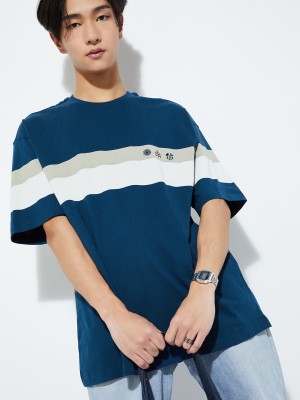 MAX Printed Men Round Neck Blue T-Shirt