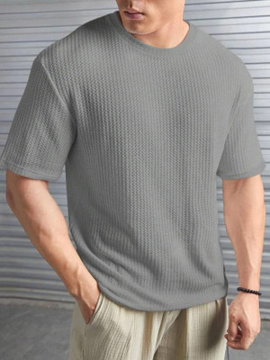 COPEHHI Self Design Men Round Neck Grey T-Shirt