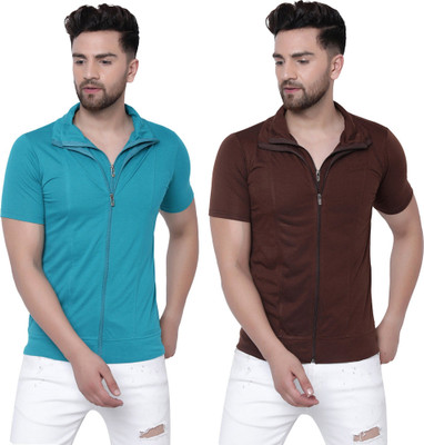 JB Jangoboy Solid Men Polo Neck Dark Blue, Brown T-Shirt
