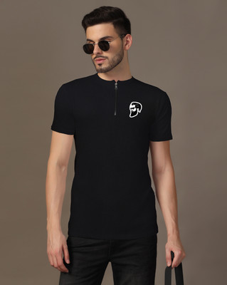 GEUM Solid Men Mandarin Collar Black T-Shirt