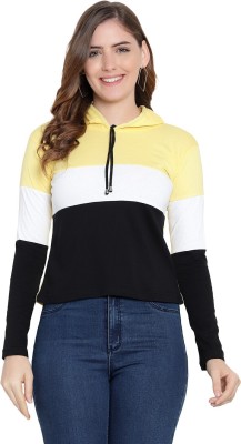 DEEPMAYRA COLLECTION Colorblock Women Hooded Neck Yellow T-Shirt