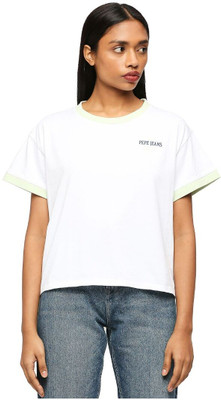 Pepe Jeans Solid Women Round Neck White T-Shirt