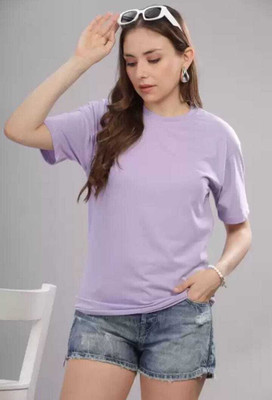 vervean Self Design Women Round Neck Purple T-Shirt