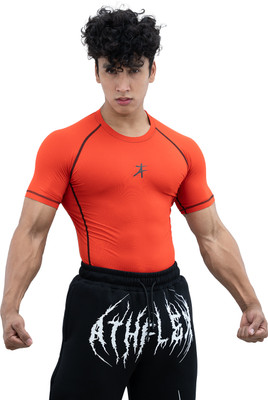 Athflex Solid Men Round Neck Orange T-Shirt