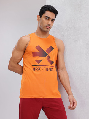 HRX by Hrithik Roshan Printed Men Round Neck Orange T-Shirt