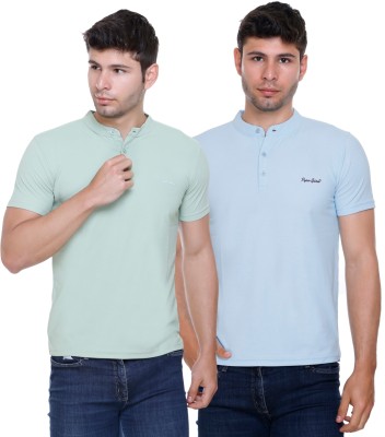 Pyro Spirit Solid Men Mandarin Collar Light Green, Light Blue T-Shirt