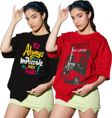 Leotude Printed Women Round Neck Multicolor T-Shirt