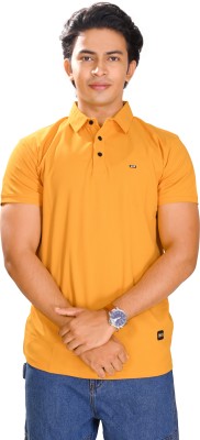 MENWALK Solid Men Polo Neck Yellow T-Shirt