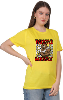 AltaModa Graphic Print, Typography Women Round Neck Yellow T-Shirt