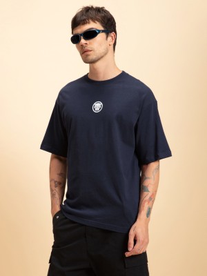 BEWAKOOF Solid Men Round Neck Blue T-Shirt