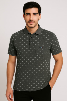 SAND PIPER Printed Men Polo Neck Grey T-Shirt