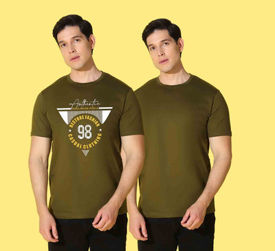 WOOSTRO Printed Men Round Neck Green T-Shirt