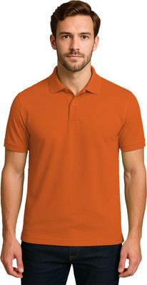 BENKNDIA Solid Men Polo Neck Orange T-Shirt