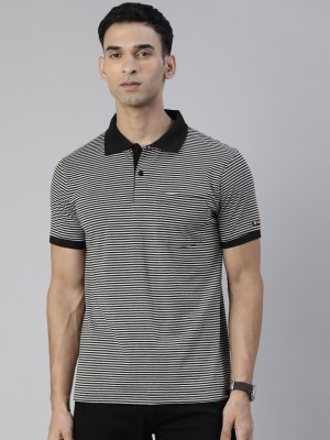 Dixcy Scott Originals Striped Men Polo Neck Grey T-Shirt