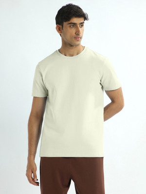 NOBERO Solid Men Crew Neck White T-Shirt