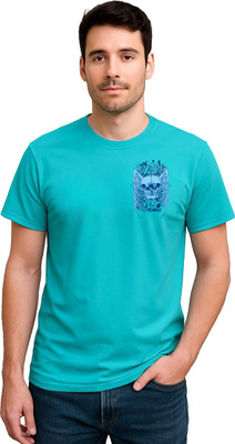 LIQQR Graphic Print Men Round Neck Light Blue T-Shirt